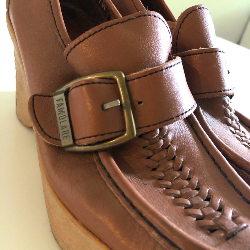 Vintage Famolare Hi There 70s Platform Leather Loafers 7N - Picture 5 of 5